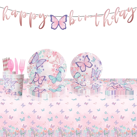 Articoli Per Feste Con Farfalle Rosa Piatti Di Carta Usa E Getta Bicchieri Tovaglioli Tovaglia Banner Decorazioni Di Compleanno