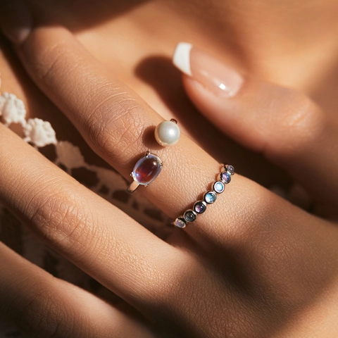 Elegante Anello Con Pietra Di Luna In Argento Sterling 925 Fascia Impilabile Con Gemme Tonde Gioielli Di Moda Per Donna
