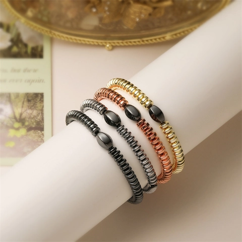 Pulsera De Cuentas De Hematita Magnética Para Hombres Mujeres Minimalista Punk Elástica Joyería De Piedra Natural Cuentas Espaciadoras De Metal
