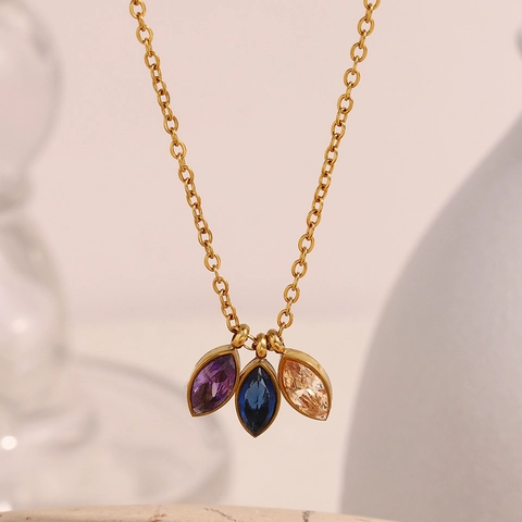 Collar Con Colgante De Circonita Marquise De Colores Acero Inoxidable Chapado En Oro De 18K Joyas Geométricas Elegantes Para Mujer