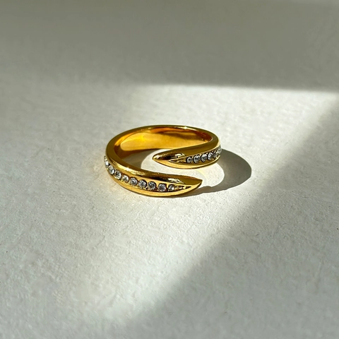 18K Vergulde Titanium Stalen Open Ring Voor Dames Verstelbaar Bypass-ontwerp Met Zirkoon Minimalistische Sieraden