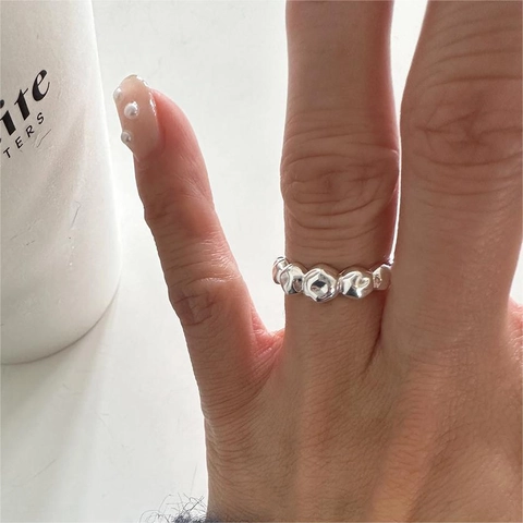 Bague En Argent Sterling 925 Texture Irrégulière Minimaliste Réglable Anneau Ouvert Bijoux Pour Femmes Cadeau Élégant