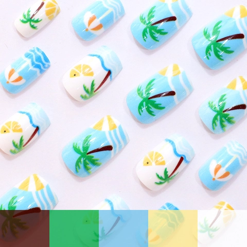 Sommer Strand Aufklebbare Fingernägel ABS Eckig Hawaiianisch Tropisch Kokosnussbaum Design Künstliche Nägel