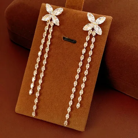 Schmetterling Quasten Ohrhänger Messing 18K Vergoldet Mit Zirkonia Und Silver Earring Post Für Damen Elegant
