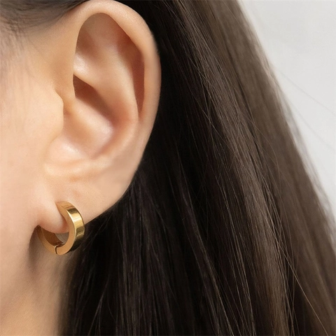 Clips de Pendientes de Aro Minimalistas de Acero Inoxidable Para Orejas Sin Perforación Oro Plata Color Geométrico Redondo Joyería Hombre Mujer