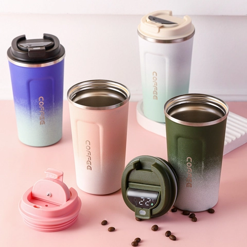 Stainless Steel Insulated Coffee Mug Vacuum Travel Tumbler Portable Car Cup Leak Proof Lid Smart Temperature Display