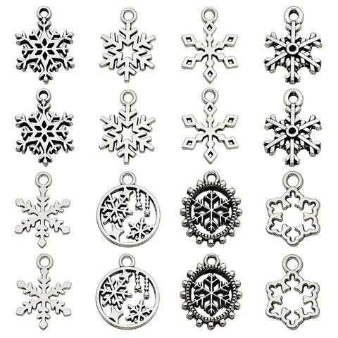 Charmes De Flocon De Neige Pendentifs Alliage Argent Antique Pour Création De Bijoux DIY Thème Hiver Noël
