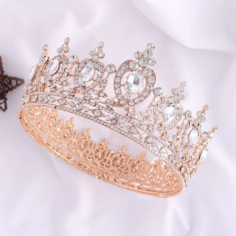 Barock Retro Braut Krone Tiara Runde Strass Legierung Kristall Hochzeit Haarschmuck Für Frauen Luxus Kopfschmuck