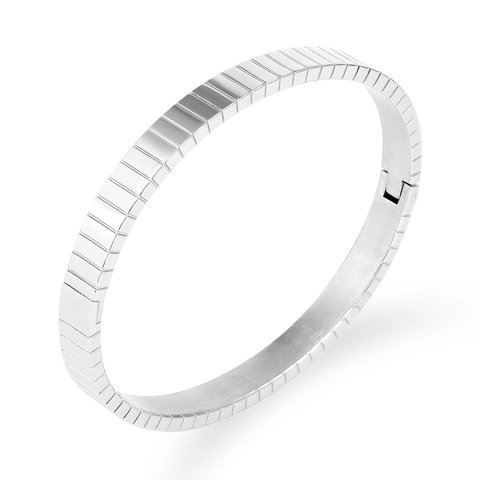 Geometric Segment Stainless Steel Bangle Hinged Clasp Polished Minimalist Ice Cube Style Bracelet For Women Men