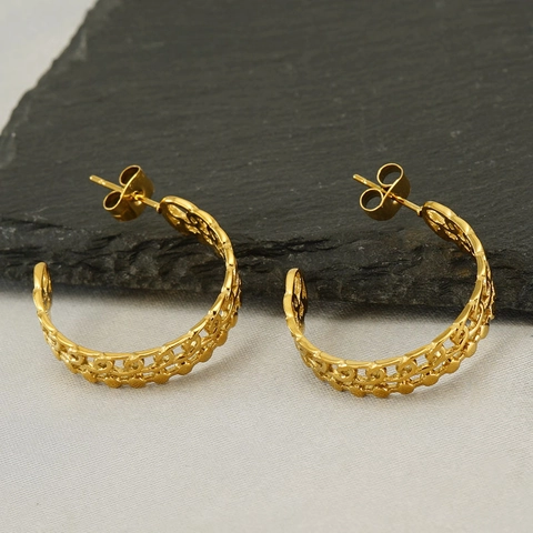 Stainless Steel Geometric Hollow C-Shaped Hoop Earrings Versatile Fashion Jewelry For Women