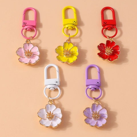 Porte-Clés Fleur Douce En Alliage De Zinc Émail Pendentif Floral Pour Accessoires De Sac À Main Cadeau À La Mode Pour Femmes Filles