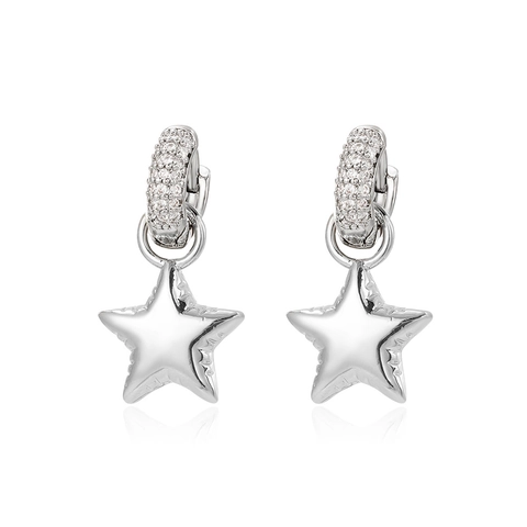 Huggie Hoop Earrings Copper Gold Plated Zircon Heart Star Pendant Niche French Style Light Luxury Jewelry Women