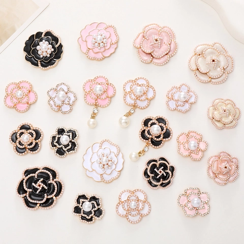 Elegante Kamelienblüten Charms Legierung Künstliche Perlen Strass Emaille Florale Anhänger Für DIY Schmuckherstellung