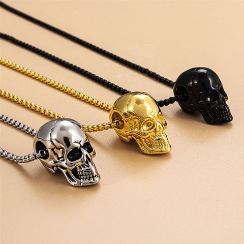 Collar Con Colgante De Calavera Punk Gótico Hip Hop Joyería De Aleación De Metal Para Hombre Estilo Retro