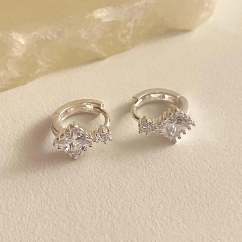 925 Sterling Silber Huggie Creolen Mit Quadratischem Und Rundem Zirkonia Geometrischer Minimalistischer Stil Für Damen