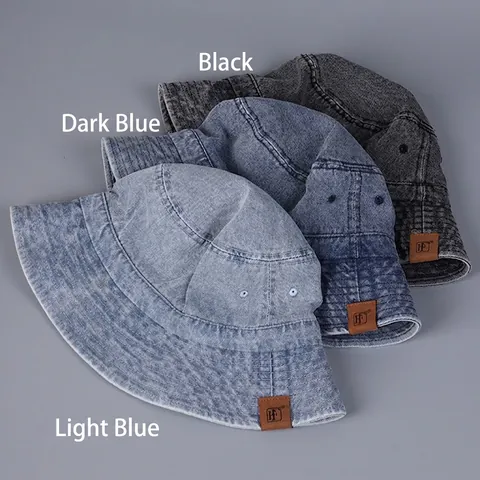 Cappello Da Pescatore In Denim Lavato Vintage Retro Cotone Berretto Parasole Con Patch In Pelle Per Uomo Donna