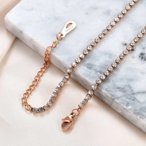 Tennis Necklace 304 Stainless Steel Cubic Zirconia 18KGP Gold Plated Choker For Women Elegant Jewelry