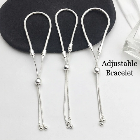 Adjustable Snake Chain Bracelet Zinc Alloy Antique Silver Slider Pull Design Creative DIY Beaded Base Jewelry For Women