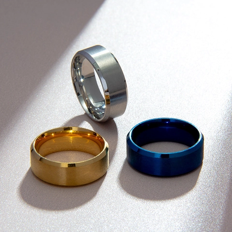 Stainless Steel Ring Matte Brushed Finish Beveled Edge Simple Fashion Comfort Fit Band For Men Women