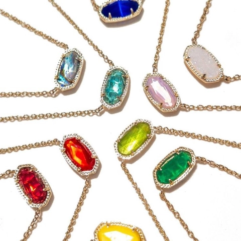 Birthstone Necklace 18K Gold Plated Copper Natural Stone Crystal Pendant Geometric Oval Rectangle Dainty Chain For Women