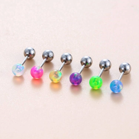 Titanium Stalen Helix Piercing Stud Met Synthetische Jelly Opaal Bal Dubbelzijdige Schroef Oorbellen Voor Dames
