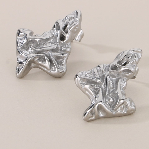 Orecchini A Lobo In Acciaio Inossidabile Piegati Irregolari Per Donna Texture Lava Minimalista Retrò Metallo