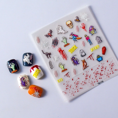 Halloween Nagelaufkleber 3D Geprägt Geist Totenkopf Kürbis Hexe Wasserdicht Selbstklebend Festliche DIY Dekorationen