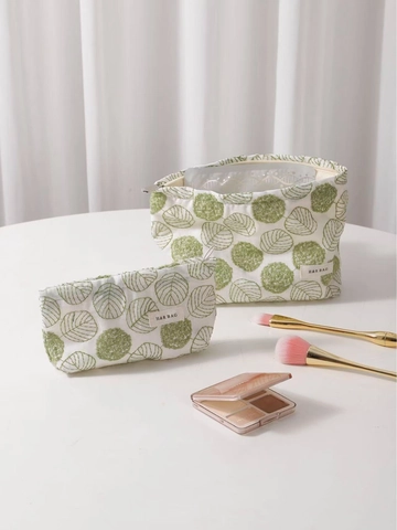 Geborduurde Canvas Cosmetische Tas Bloembladpatroon Draagbare Reisopbergorganisator Voor Dames Zoete Stijl Met Rits
