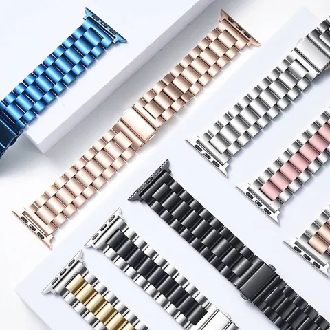 Stainless Steel Watch Band Replacement Strap Link Chain Solid Metal Bracelet With Folding Clasp Compatible With Smartwatch