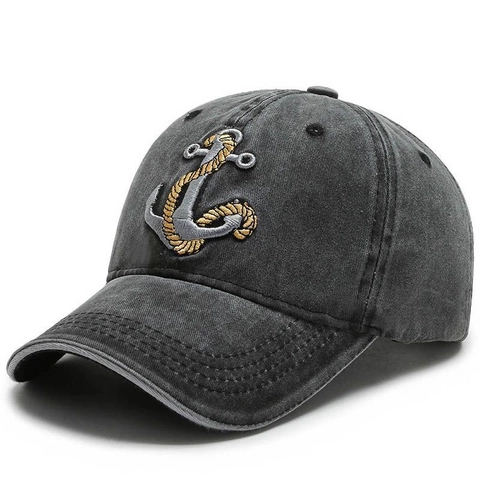 Vintage Washed Cotton Baseball Cap Nautical Anchor Embroidery Adjustable Distressed Sun Hat For Outdoor Travel