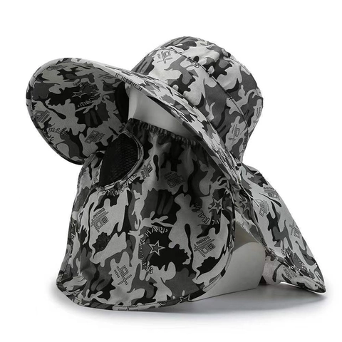 Cappello Da Sole Mimetico Tesa Larga Con Maschera Facciale Traspirante E Protezione Per Il Collo Tattico Pesca Escursionismo Uomo