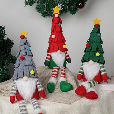 Weihnachtsgnom Ornamente Baumhut Lange Gestreifte Beine Plüsch Tomte Puppe Nordisch Schwedisch Feiertag Haus Desktop Regal Dekor Stern