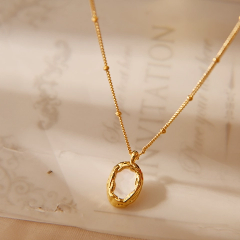 Vintage Irregular Oval Shell Pendant Necklace Gold Plated Copper Abalone Mother Of Pearl Elegant Jewelry Accessory For Women