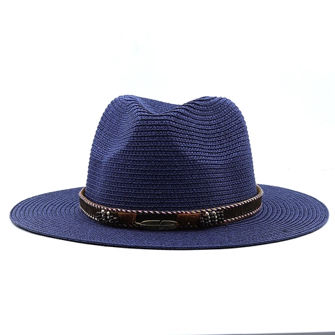 Cappello Di Paglia Fedora A Tesa Larga Protezione Solare Spiaggia Estiva Stile Panama Con Ciondolo A Piuma In Metallo E Perline Uomo Donna