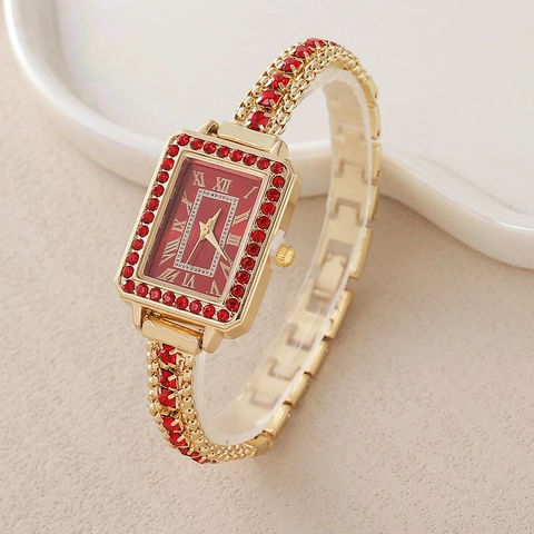 Orologio Al Quarzo Da Donna Lusso Cassa In Lega Rettangolare Con Strass Numeri Romani Elegante Orologio Da Polso