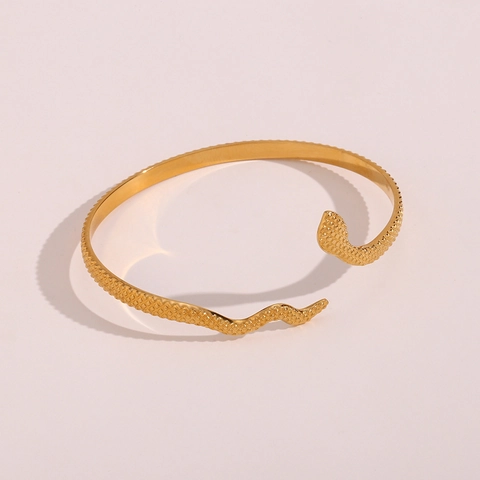 Mode Edelstahl Schlange Offener Armreif Für Damen Vergoldet Schuppentextur Tier Verstellbarer Manschette Armband Schmuck Geschenk