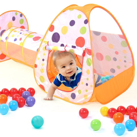 Tenda Da Gioco Tunnel E Piscina Con Palline Per Bambini Pieghevole Poliestere Portatile Interno Esterno Tema Oceano