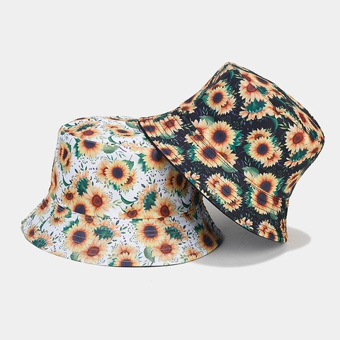Chapeau Bob À Imprimé Tournesol Réversible Polyester Protection Solaire Extérieur Été Pour Femmes Hommes