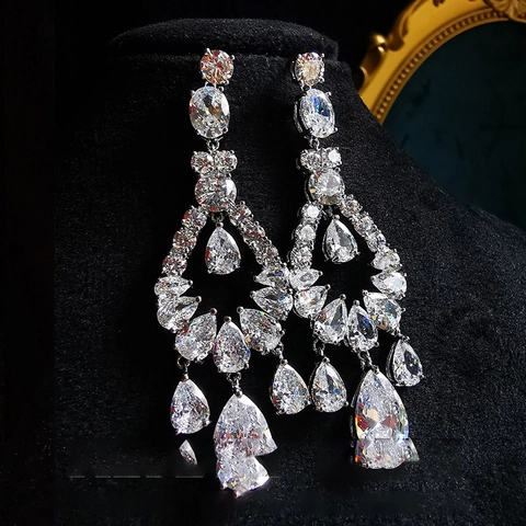 Luxuriöse Wassertropfen Zirkonia Chandelier Ohrhänger Mit 925 Sterling Silber Ohrstecker Kupfer Hohl Aus Für Frauen