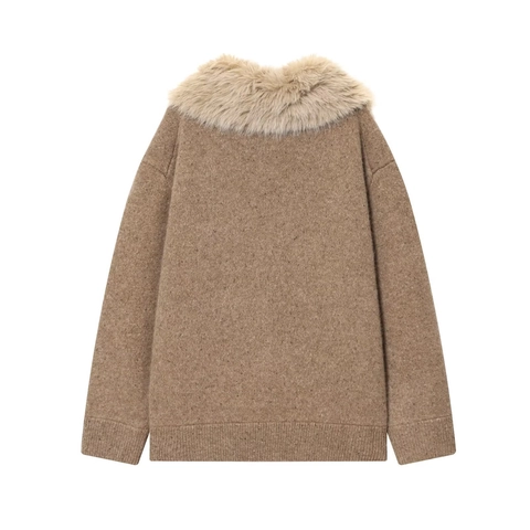 Cardigan Da Donna Con Collo In Ecopelliccia Cerniera Giacca In Maglia Melange Manica Lunga Casual Caldo