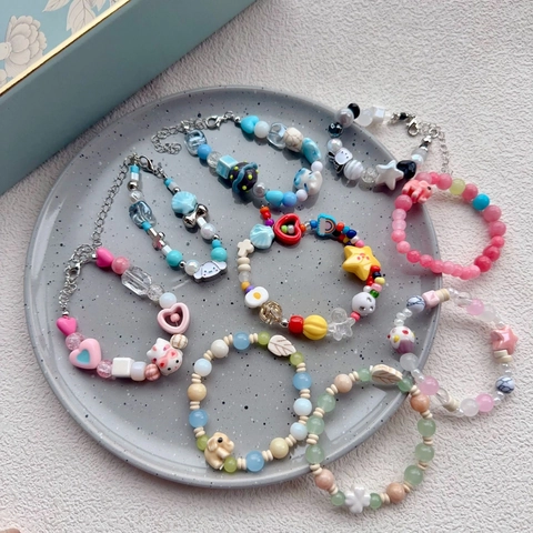 Handmade Beaded Bracelet Colorful Ceramic Acrylic Beads Cartoon Animal Charms Sweet Macaron Style Jewelry For Women Girls Gift