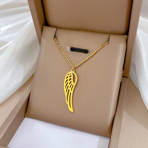 Titanium Stahl Flügel Anhänger Halskette Hohl Engel Flügel Minimalistisch Vergoldet Box Kette Für Damen