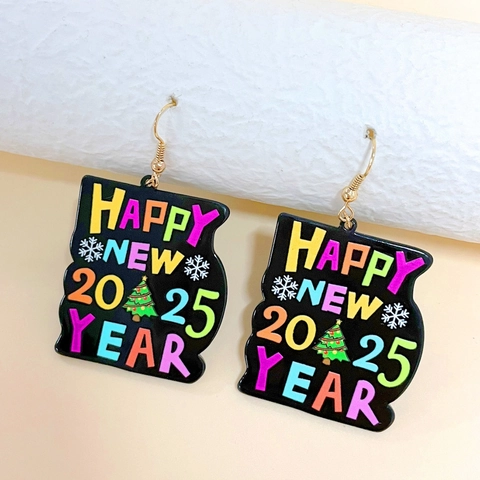 Happy New Year 2025 Drop Earrings Acrylic Colorful Snowflake Christmas Tree Festive Party Jewelry For Women