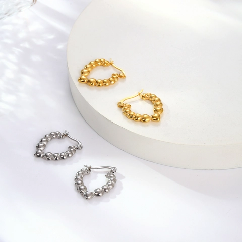 Vintage Geometric C-Shape Hoop Earrings Stainless Steel Chunky Textured Heart Gold Silver Earring For Women Fashion