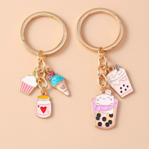Portachiavi Cibo Bevanda Simulazione Cartone Animato Smalto Lega Zinco Cupcake Gelato Bubble Tea Ciondolo Borsa Carino