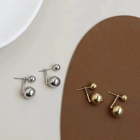 Minimalist Double Ball Stud Earrings Geometric Mirror Polish Metal Jewelry With 925 Sterling Silver Earring Post For Women