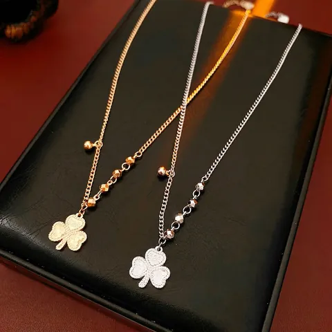 Herz Anhänger Halskette Kupfer Zirkon Perlen Schlüsselbein Kette Mode Schmuck Damen 520 Graviert Klee Design