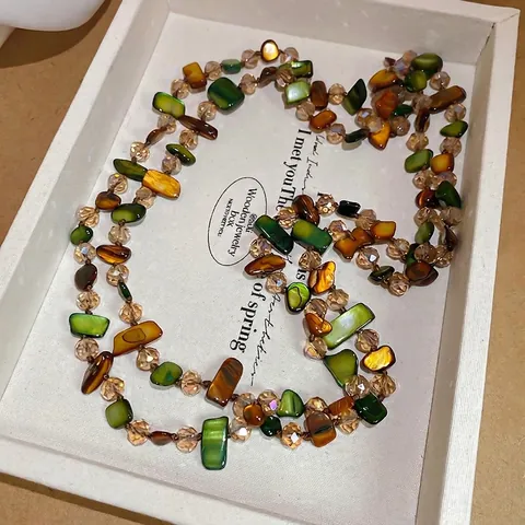 Collar Largo Capas Concha Irregular Cuentas Cristal Bohemio Estilo Bosque Natural Para Mujeres