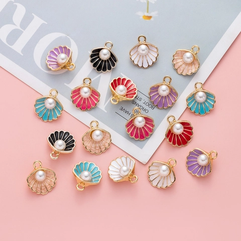 Alloy Shell Charms With Faux Artificial Pearl And Drip Oil Enamel For DIY Jewelry Making Colorful Pendants For Earrings Necklaces