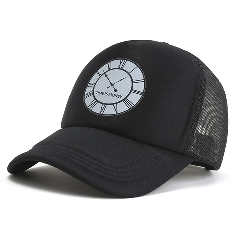 Trucker Hat Polyester Mesh Ademend Verstelbaar Baseball Cap Klok Print Time Is Money Streetwear Snapback